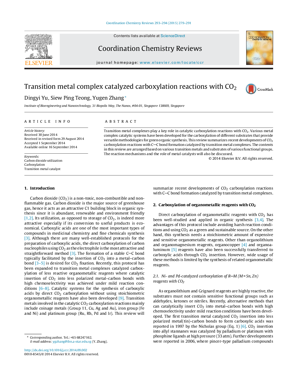 Transition metal complex catalyzed carboxylation reactions with CO2