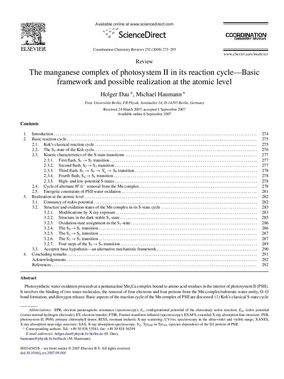 The manganese complex of photosystem II in its reaction cycle—Basic framework and possible realization at the atomic level