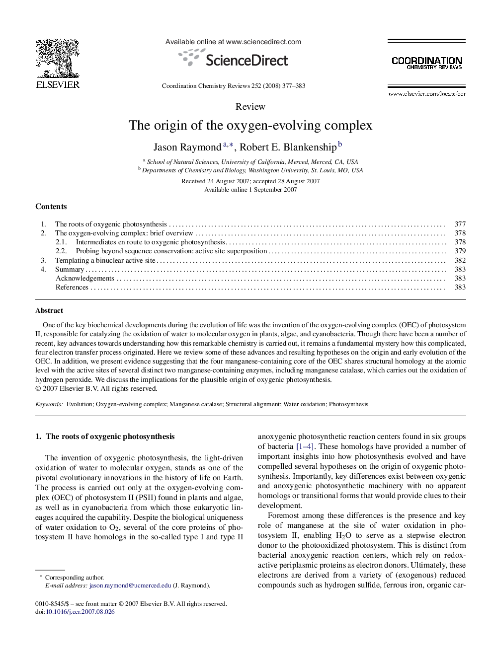 The origin of the oxygen-evolving complex