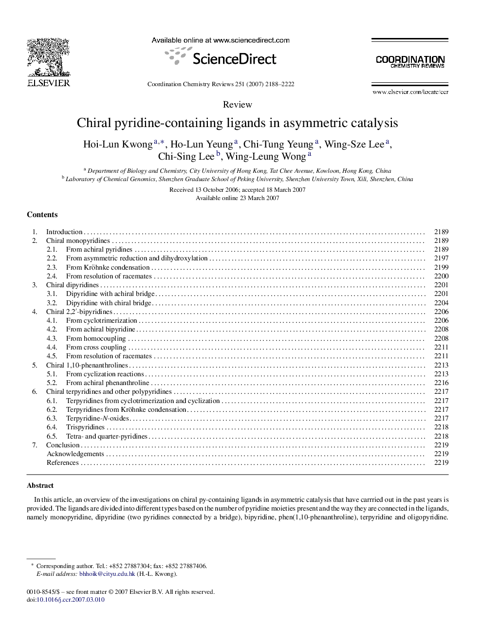 Chiral pyridine-containing ligands in asymmetric catalysis