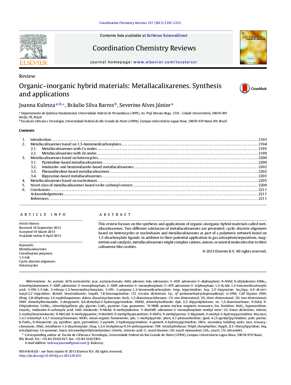 Organic–inorganic hybrid materials: Metallacalixarenes. Synthesis and applications