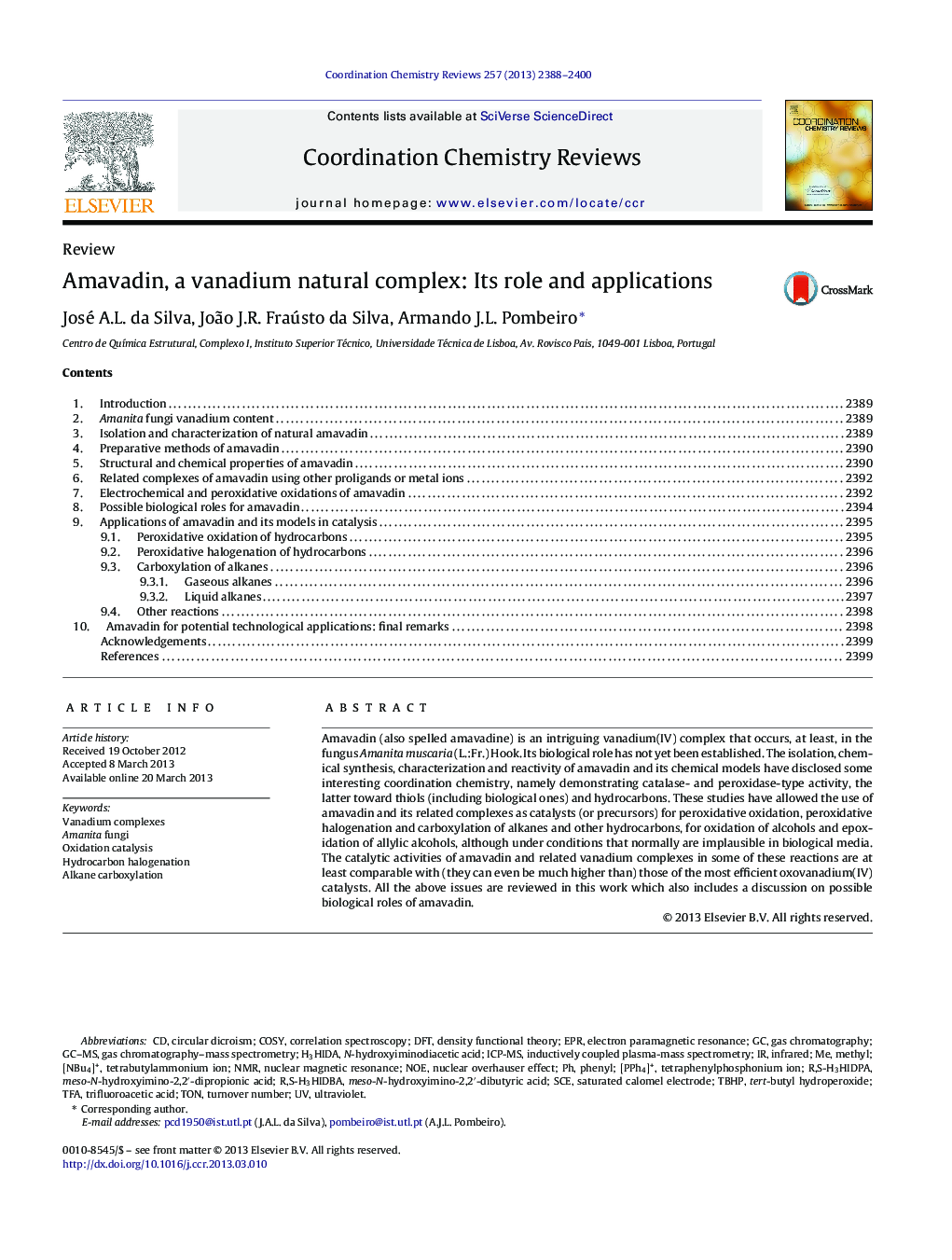 Amavadin, a vanadium natural complex: Its role and applications