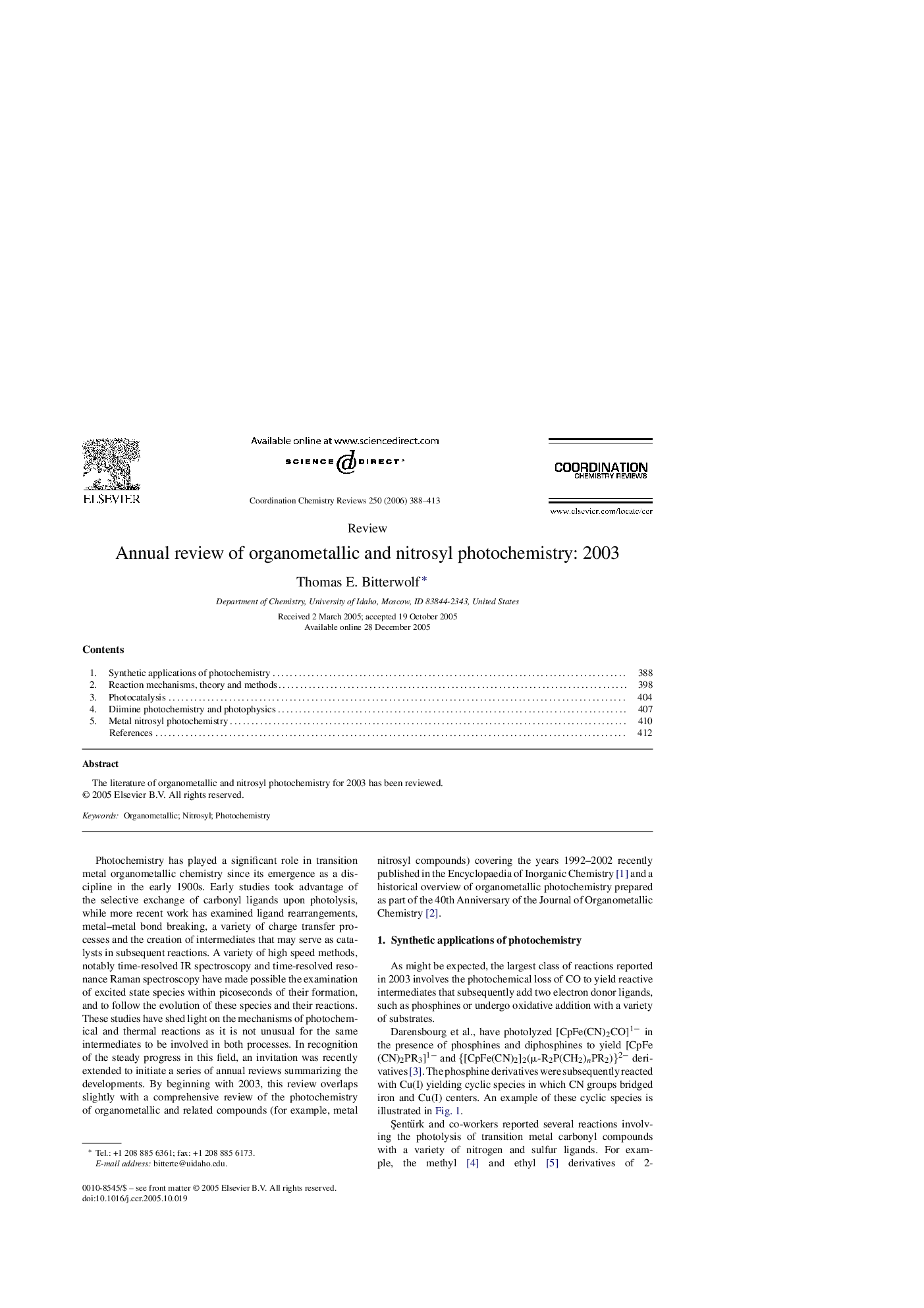 Annual review of organometallic and nitrosyl photochemistry: 2003