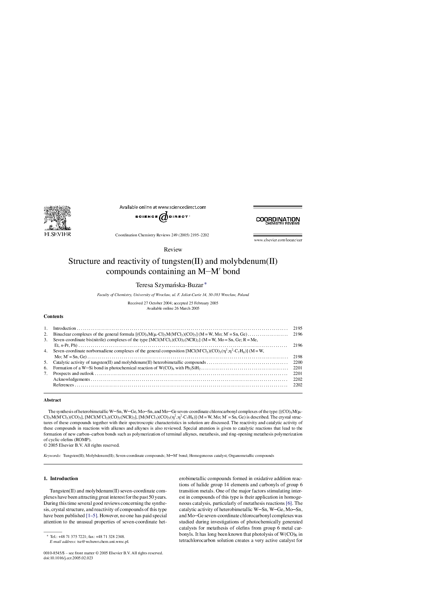 Structure and reactivity of tungsten(II) and molybdenum(II) compounds containing an MM′ bond