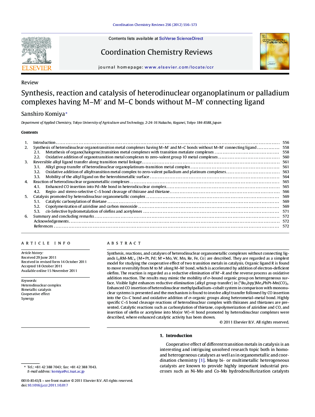 Synthesis, reaction and catalysis of heterodinuclear organoplatinum or palladium complexes having M-Mâ² and M-C bonds without M-Mâ² connecting ligand