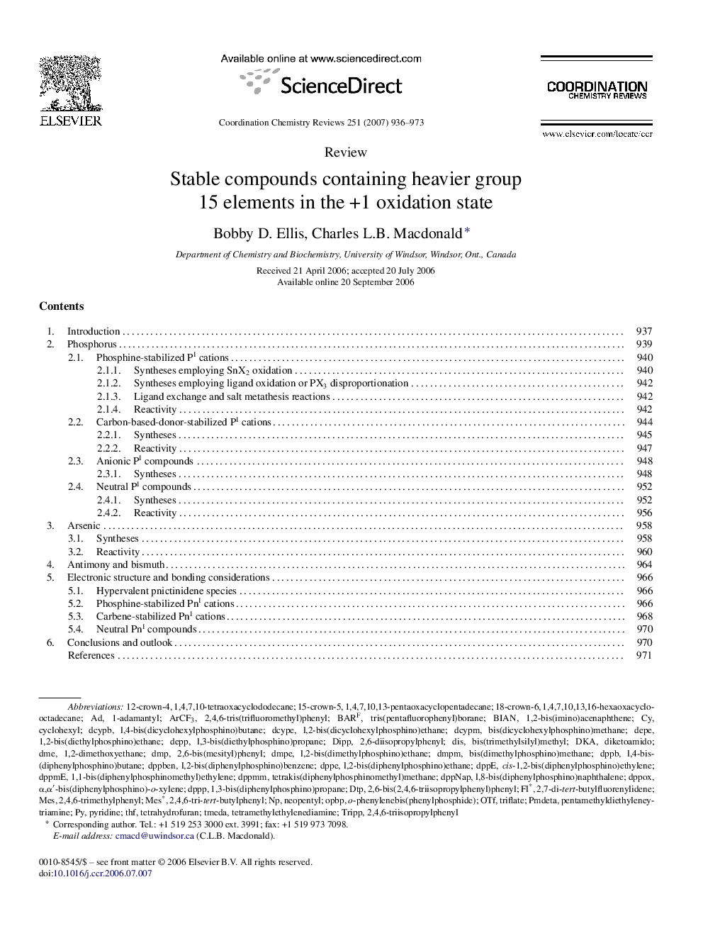 Stable compounds containing heavier group 15 elements in the +1 oxidation state