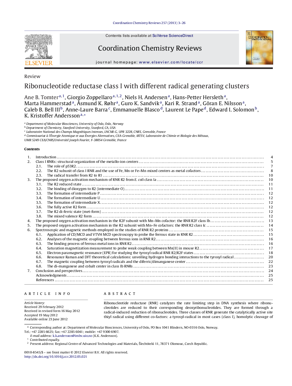 عکس صفحه اول مقاله: Ribonucleotide reductase class I with different radical generating clusters Ribonucleotide reductase class I with different radical generating clusters
