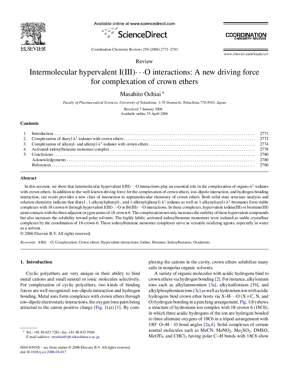 Intermolecular hypervalent I(III)⋯O interactions: A new driving force for complexation of crown ethers