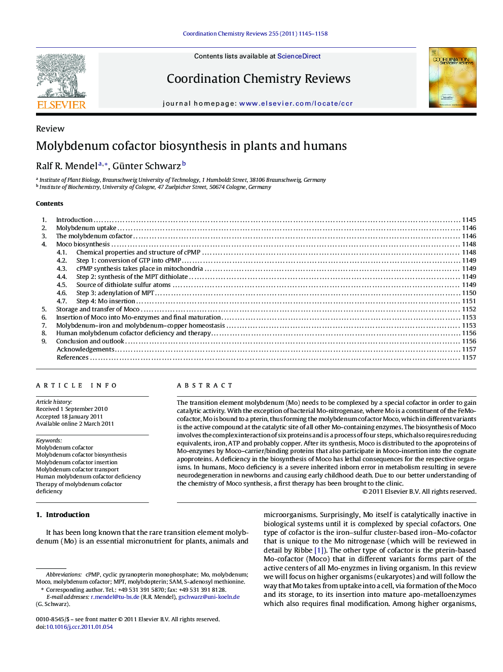 Molybdenum cofactor biosynthesis in plants and humans