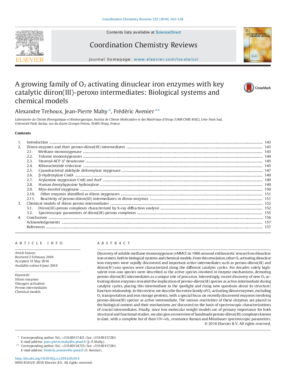 A growing family of O2 activating dinuclear iron enzymes with key catalytic diiron(III)-peroxo intermediates: Biological systems and chemical models