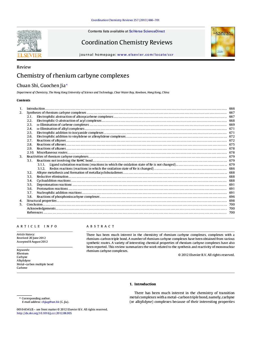 Chemistry of rhenium carbyne complexes