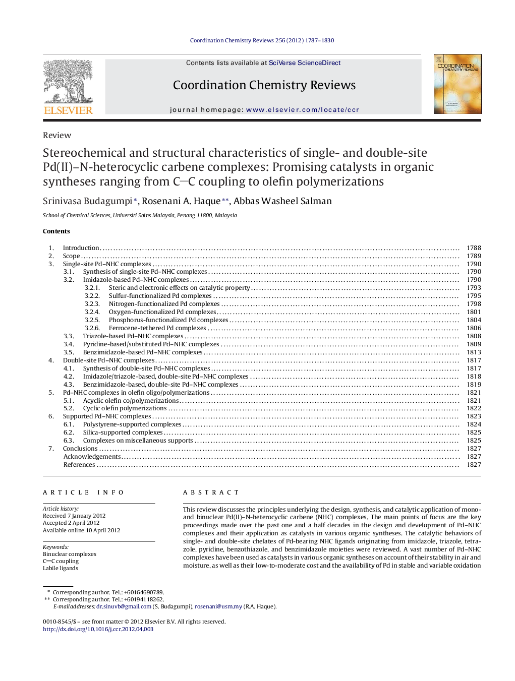 Stereochemical and structural characteristics of single- and double-site Pd(II)–N-heterocyclic carbene complexes: Promising catalysts in organic syntheses ranging from CC coupling to olefin polymerizations