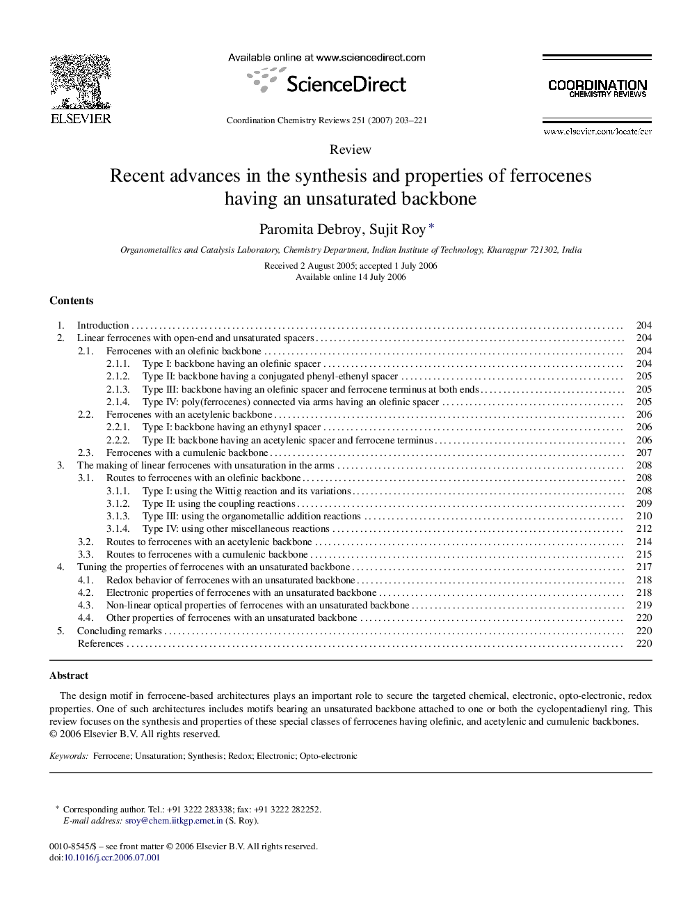 Recent advances in the synthesis and properties of ferrocenes having an unsaturated backbone