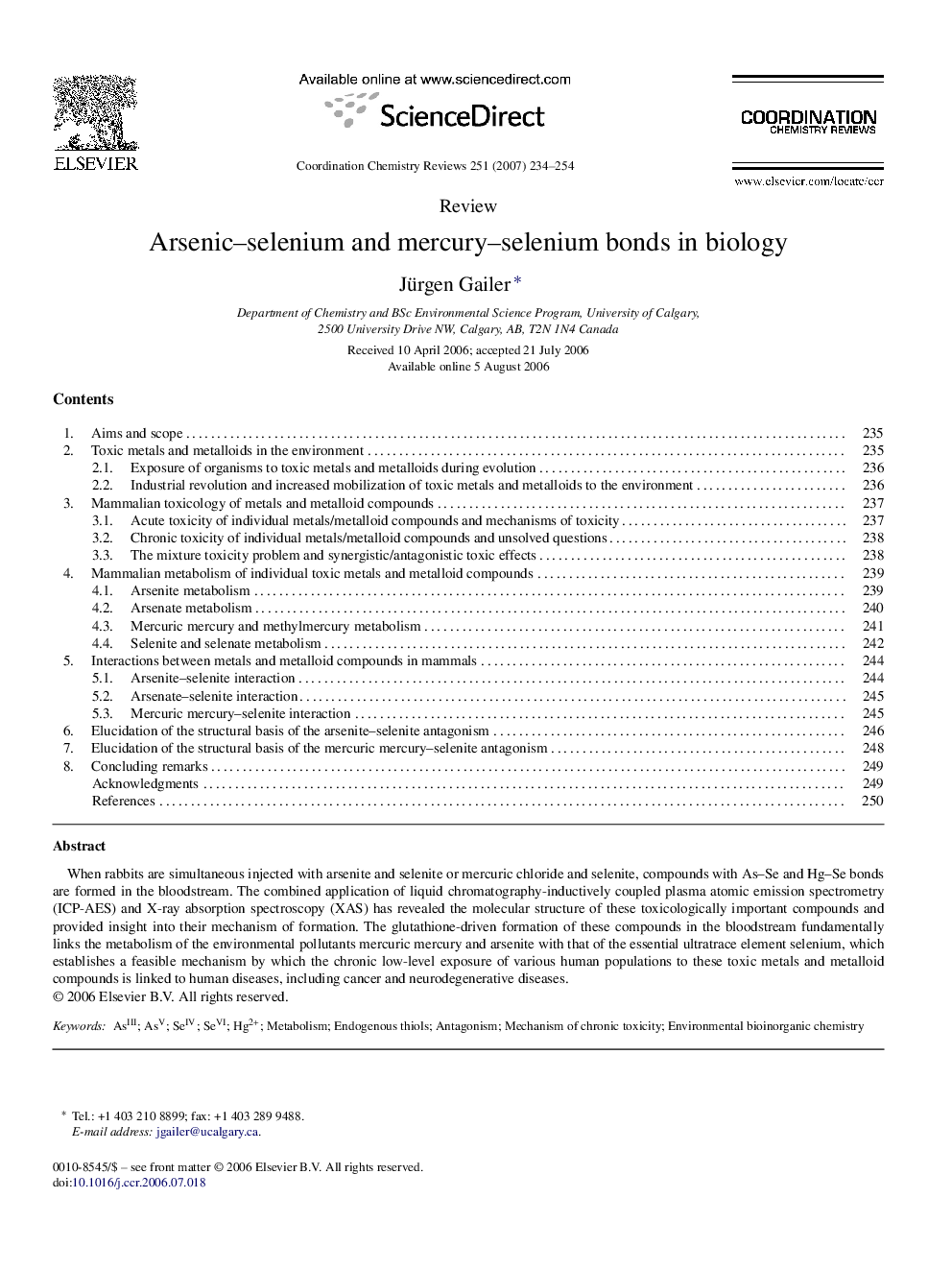 Arsenic–selenium and mercury–selenium bonds in biology