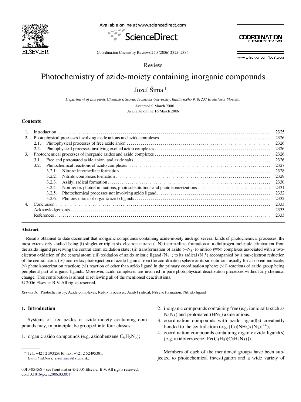 Photochemistry of azide-moiety containing inorganic compounds