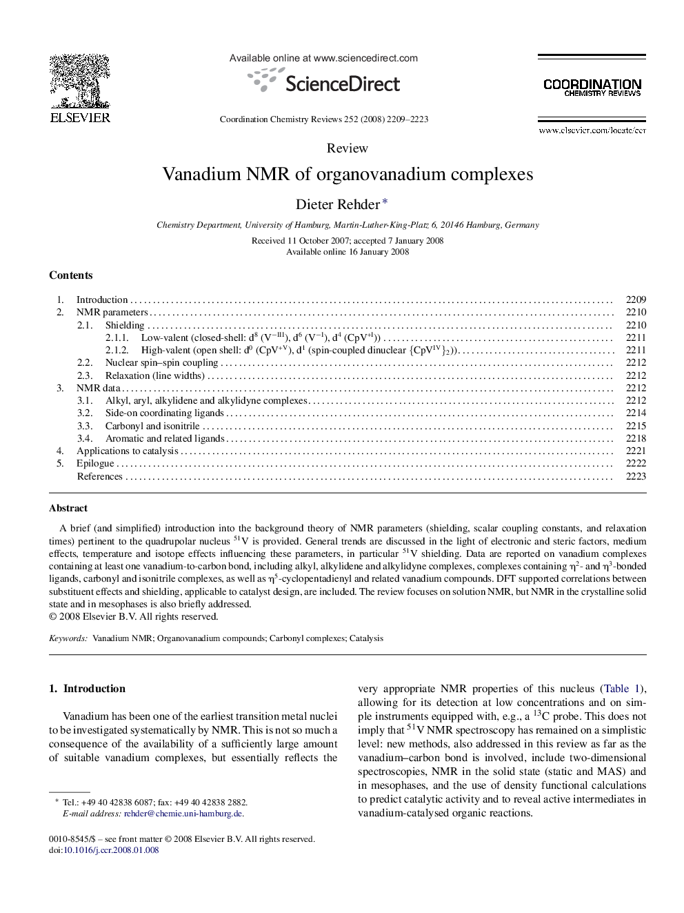 Vanadium NMR of organovanadium complexes