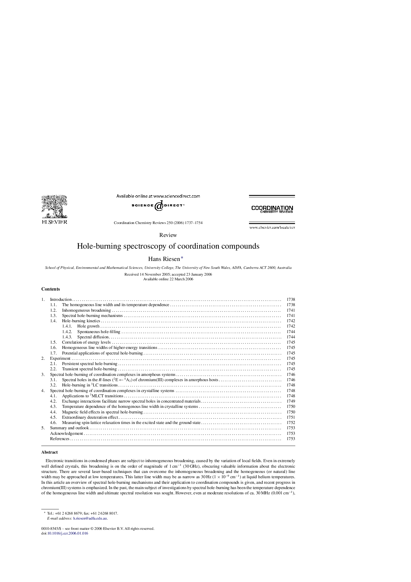 Hole-burning spectroscopy of coordination compounds