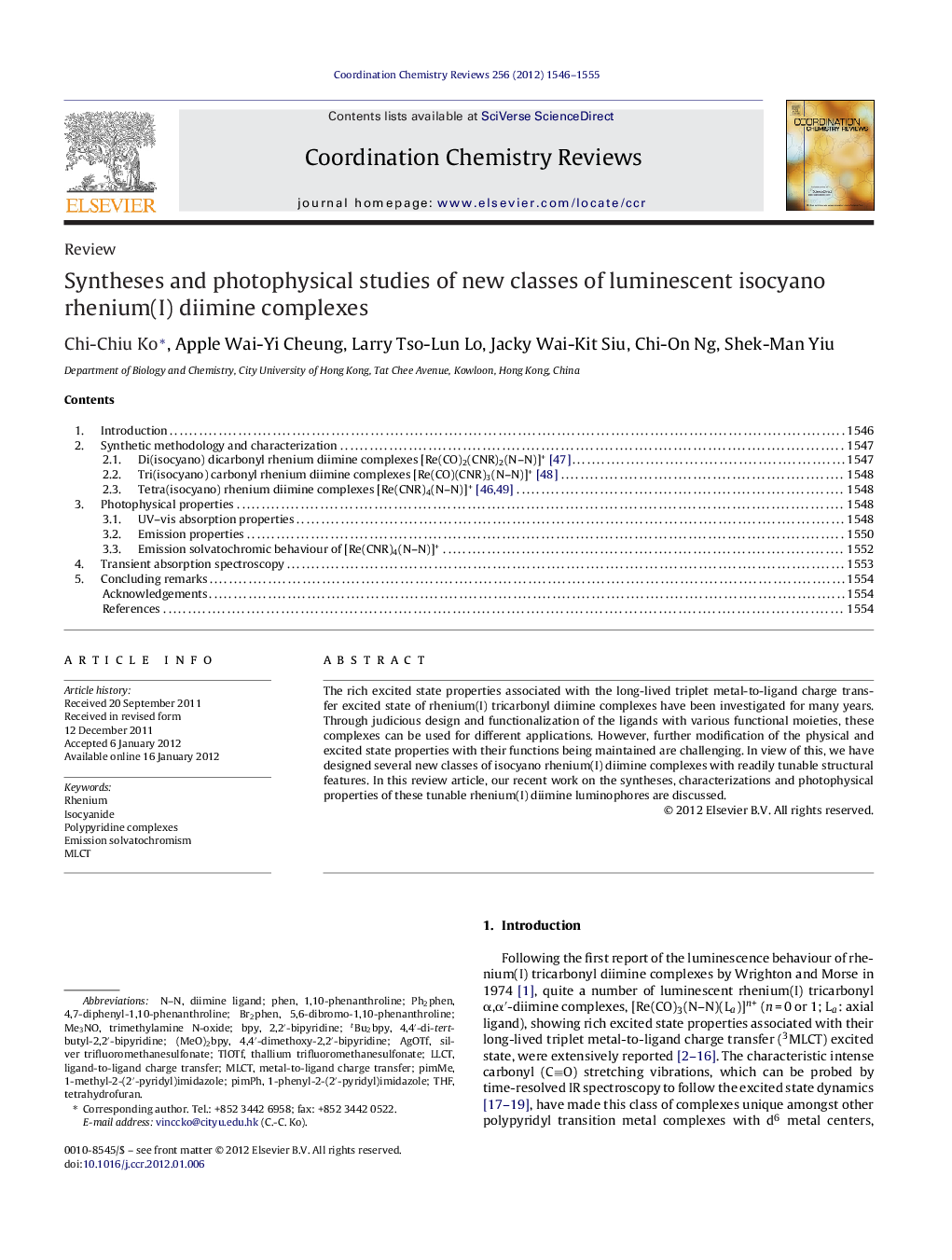 Syntheses and photophysical studies of new classes of luminescent isocyano rhenium(I) diimine complexes