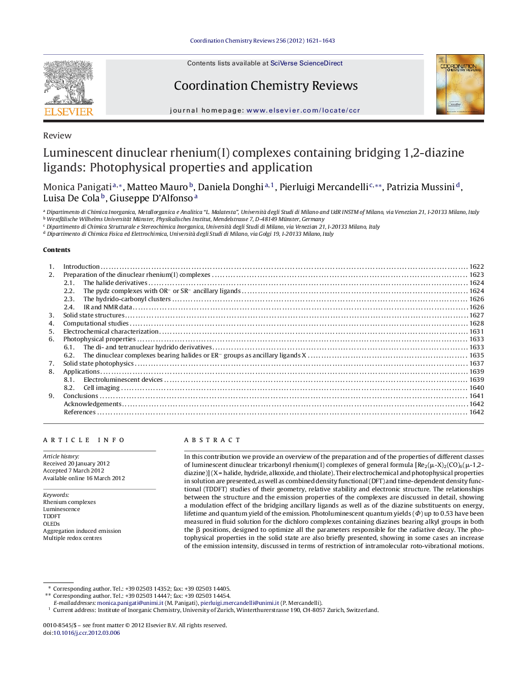 Luminescent dinuclear rhenium(I) complexes containing bridging 1,2-diazine ligands: Photophysical properties and application