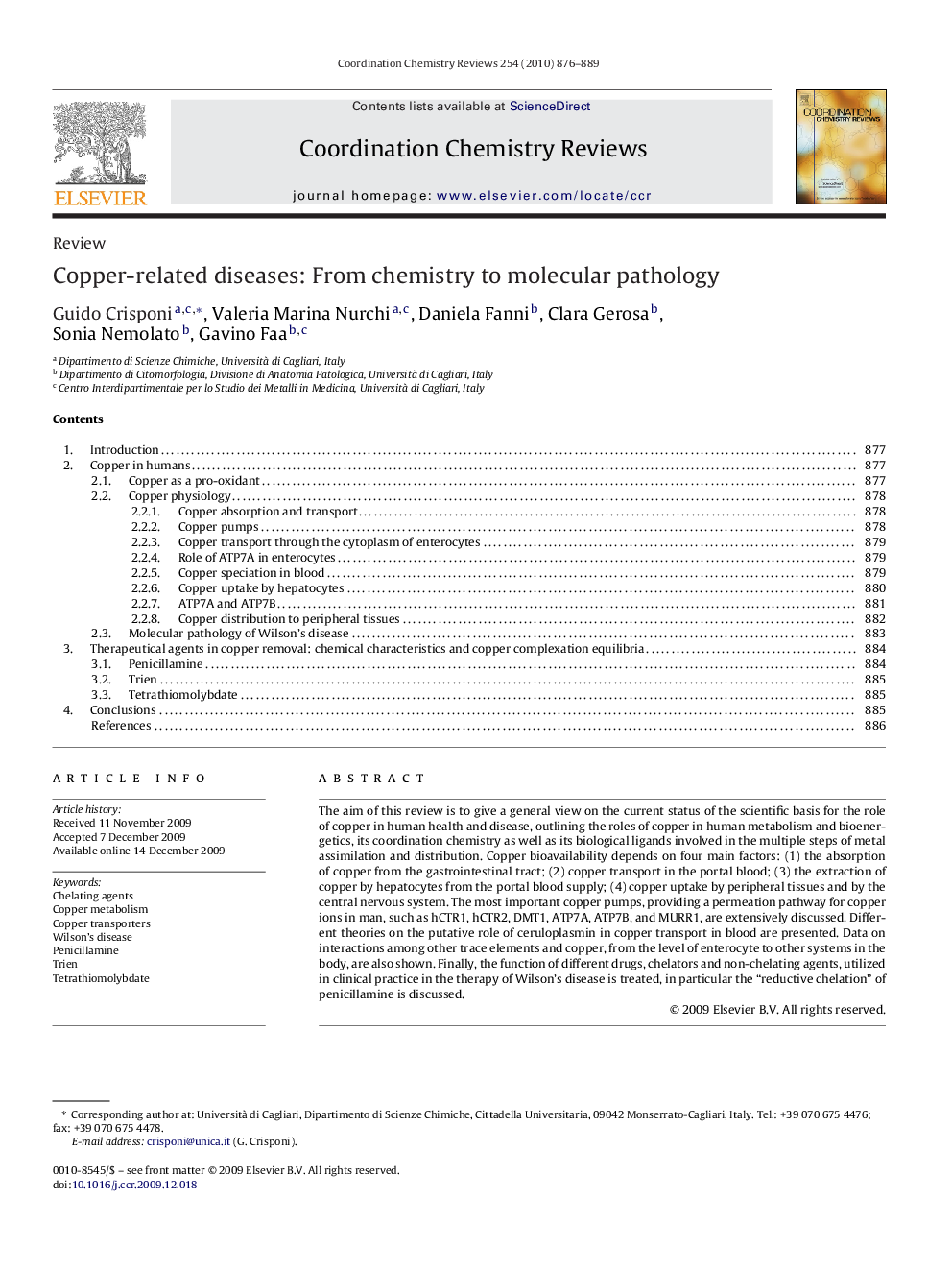 Copper-related diseases: From chemistry to molecular pathology