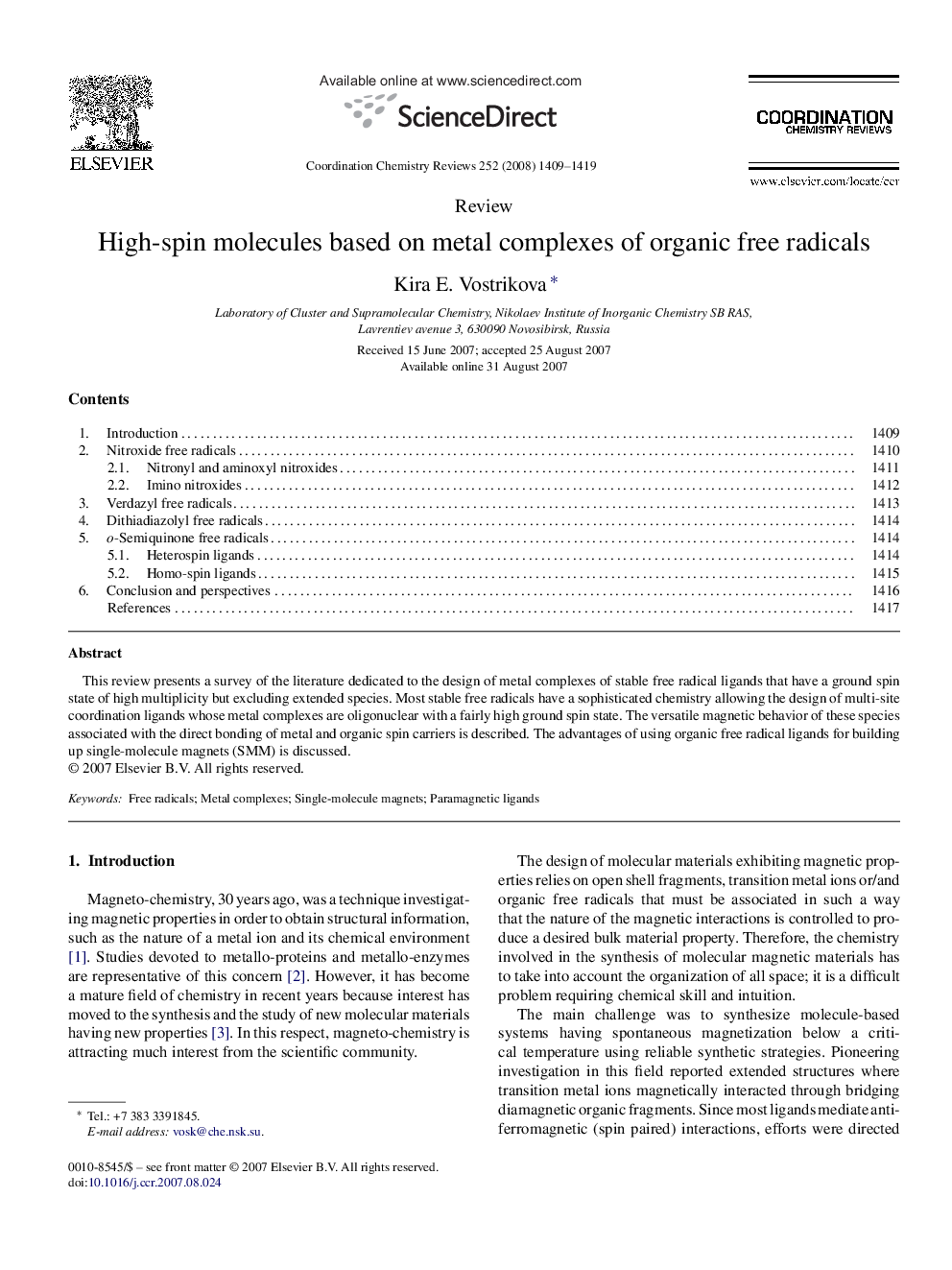 High-spin molecules based on metal complexes of organic free radicals