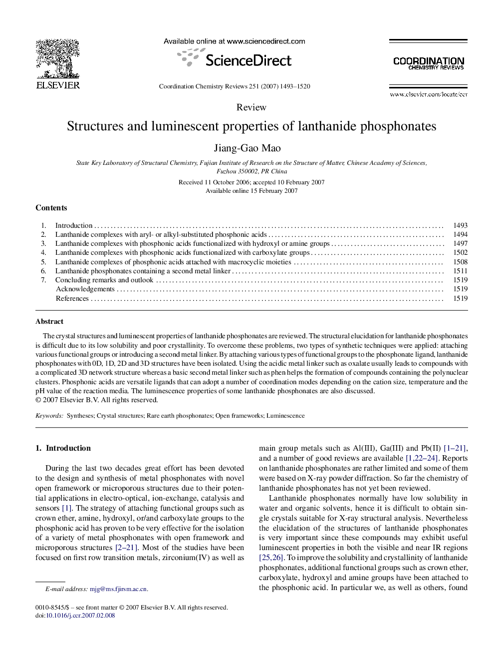 Structures and luminescent properties of lanthanide phosphonates