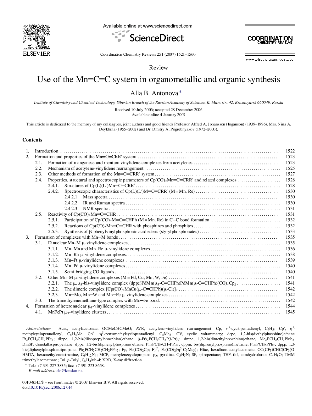 Use of the MnCC system in organometallic and organic synthesis
