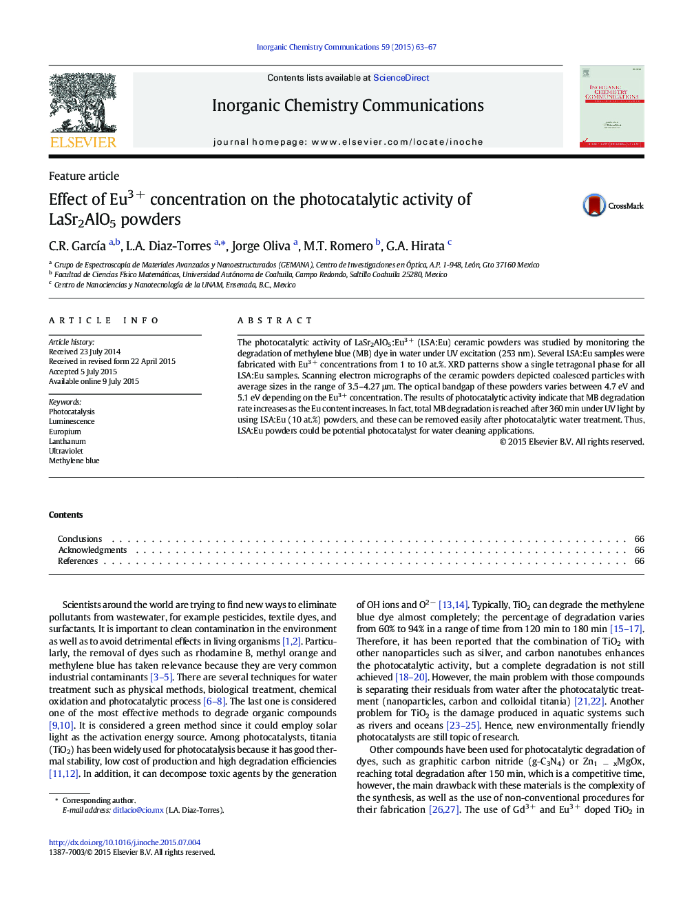 Effect of Eu3 + concentration on the photocatalytic activity of LaSr2AlO5 powders