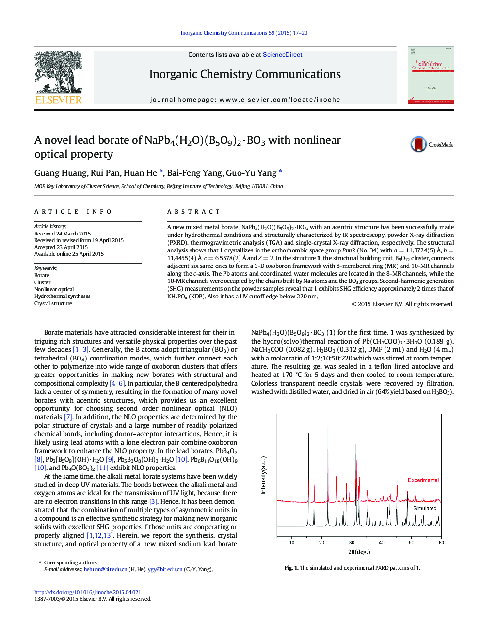 A novel lead borate of NaPb4(H2O)(B5O9)2·BO3 with nonlinear optical property