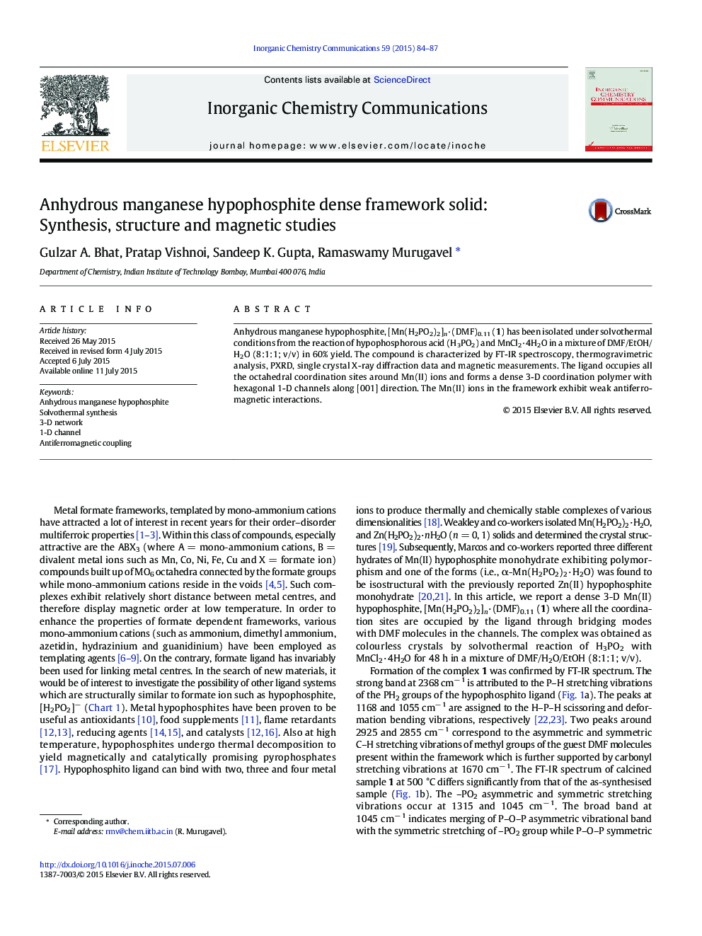 چگالی کم هیپوفسفید منگنز بدون چربی جامد: سنتز، ساختار و مطالعات مغناطیسی 