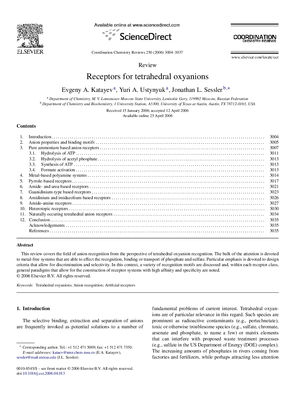 Receptors for tetrahedral oxyanions