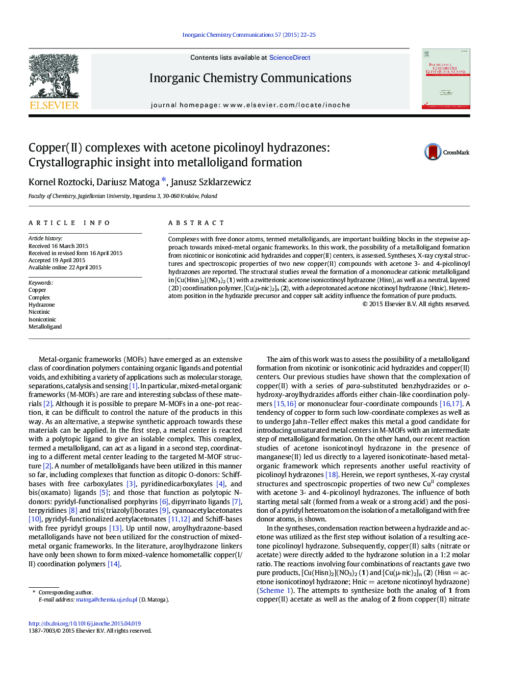 Copper(II) complexes with acetone picolinoyl hydrazones: Crystallographic insight into metalloligand formation