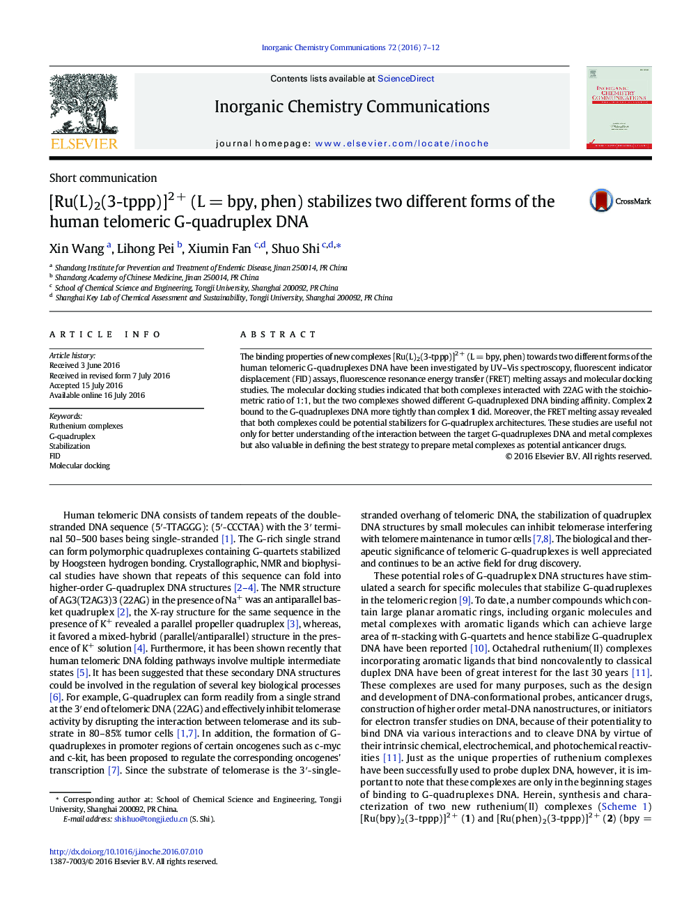 [Ru(L)2(3-tppp)]2 + (L = bpy, phen) stabilizes two different forms of the human telomeric G-quadruplex DNA