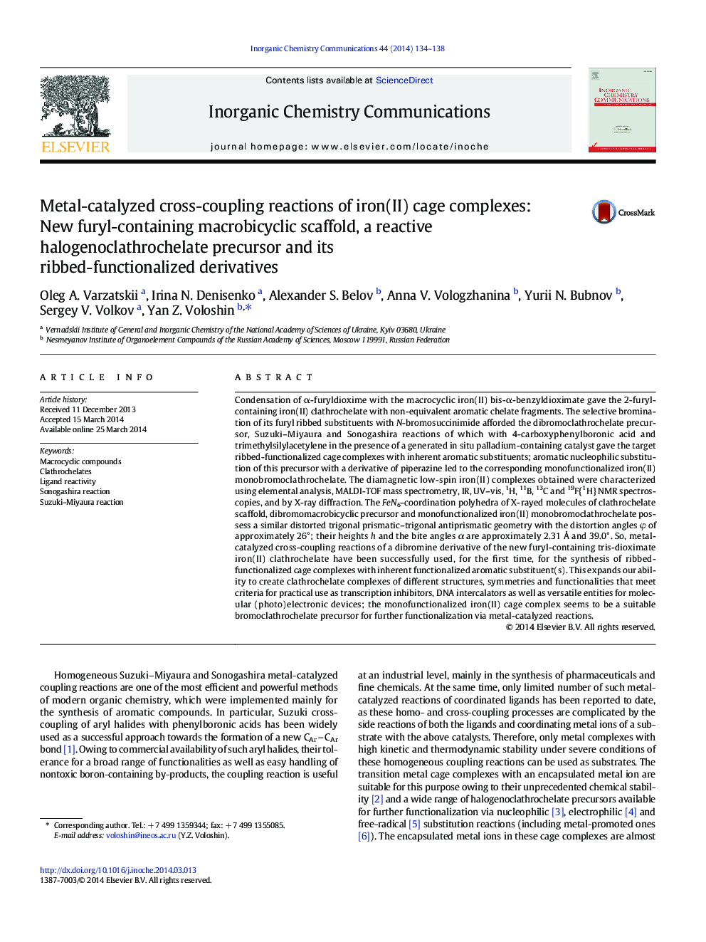 Metal-catalyzed cross-coupling reactions of iron(II) cage complexes: New furyl-containing macrobicyclic scaffold, a reactive halogenoclathrochelate precursor and its ribbed-functionalized derivatives