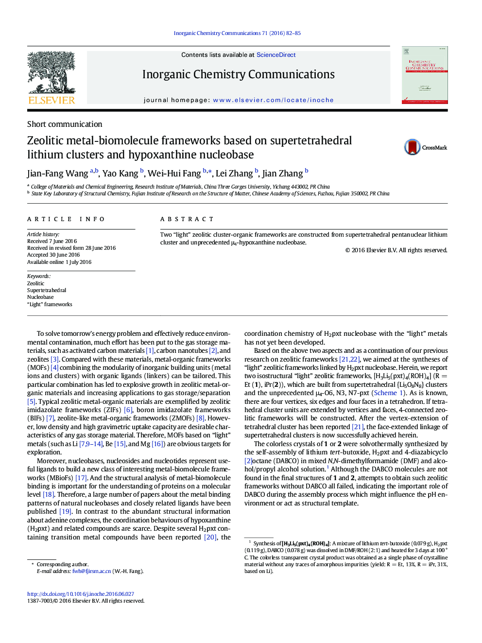 Zeolitic metal-biomolecule frameworks based on supertetrahedral lithium clusters and hypoxanthine nucleobase