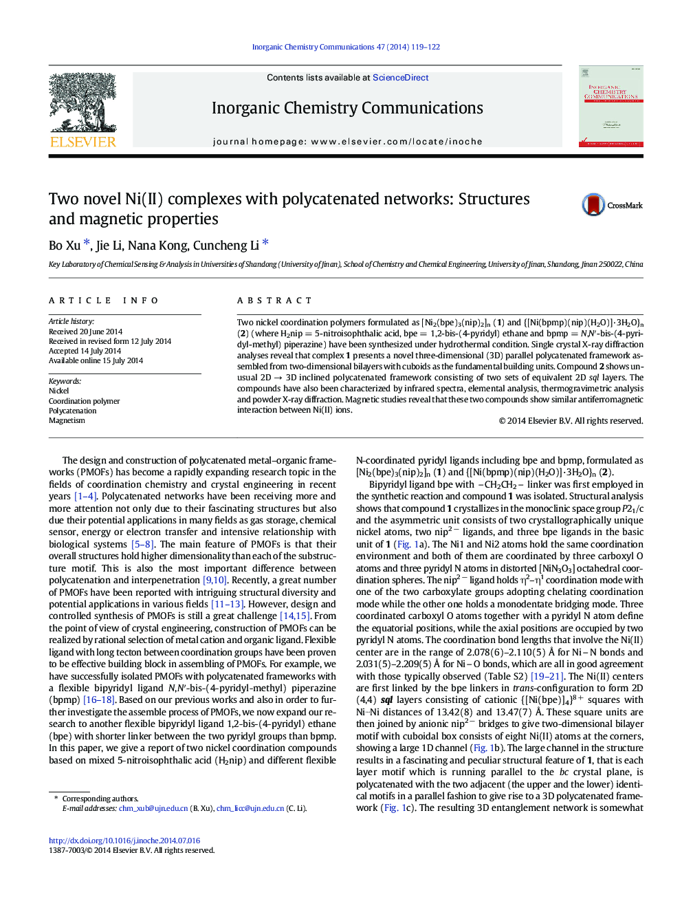 Two novel Ni(II) complexes with polycatenated networks: Structures and magnetic properties