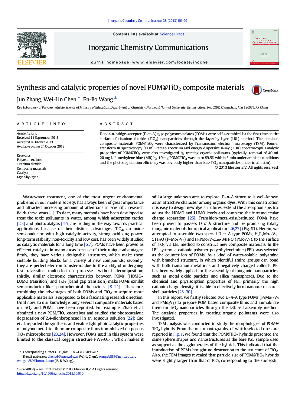 Synthesis and catalytic properties of novel POM@TiO2 composite materials