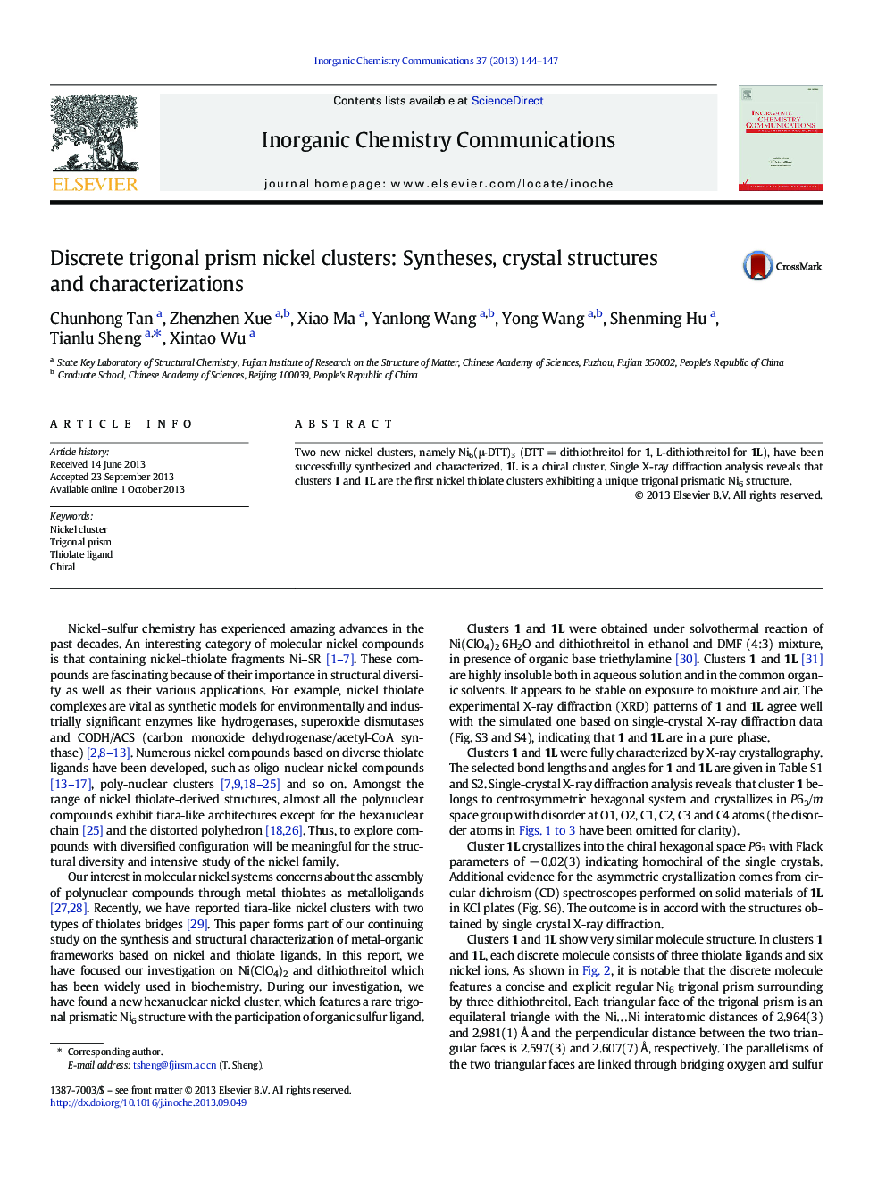 Discrete trigonal prism nickel clusters: Syntheses, crystal structures and characterizations