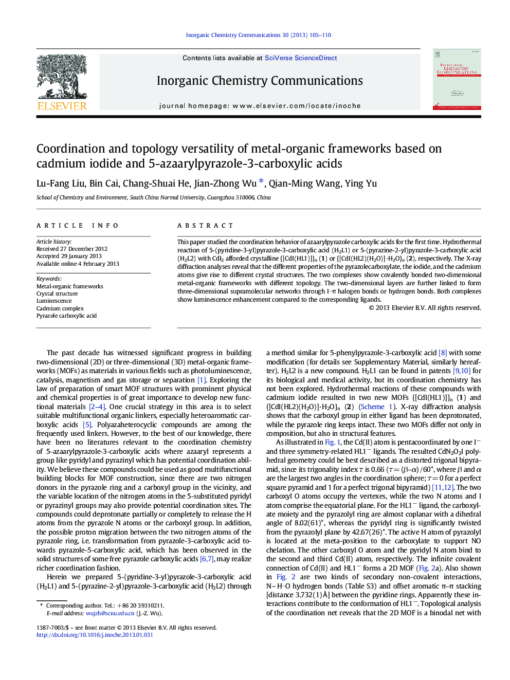 Coordination and topology versatility of metal-organic frameworks based on cadmium iodide and 5-azaarylpyrazole-3-carboxylic acids