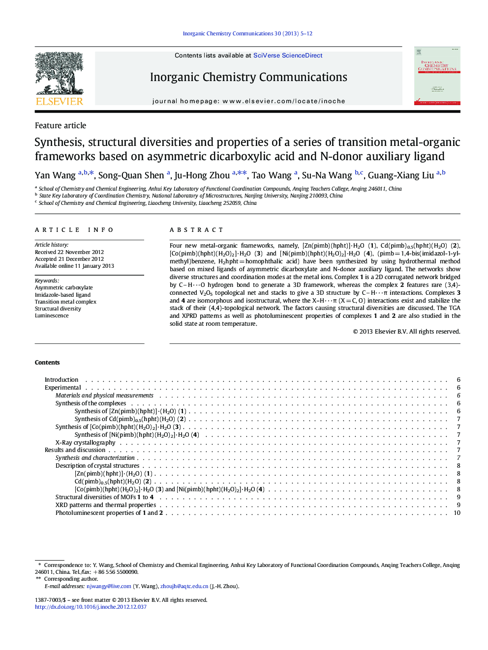 Synthesis, structural diversities and properties of a series of transition metal-organic frameworks based on asymmetric dicarboxylic acid and N-donor auxiliary ligand