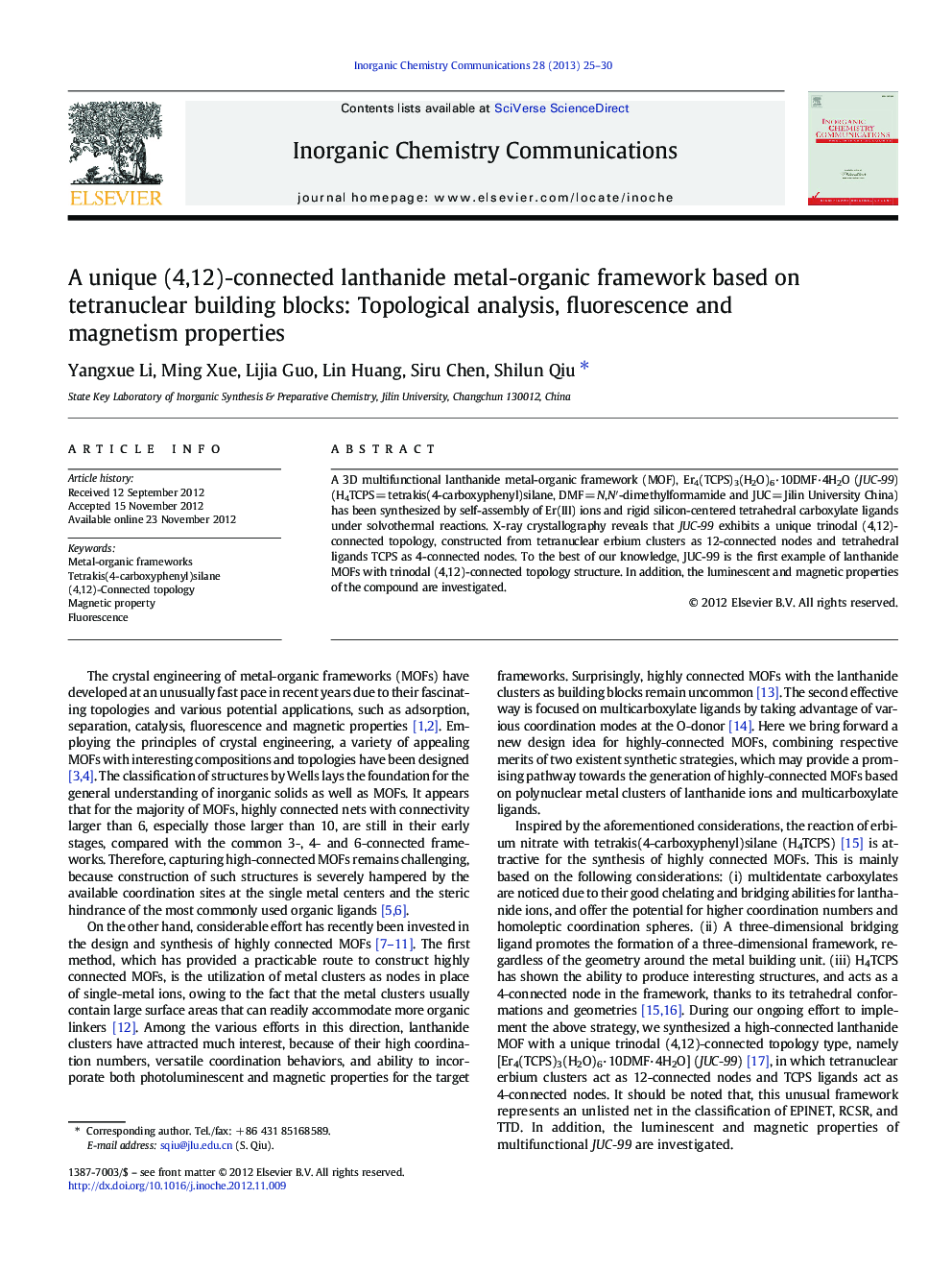 A unique (4,12)-connected lanthanide metal-organic framework based on tetranuclear building blocks: Topological analysis, fluorescence and magnetism properties