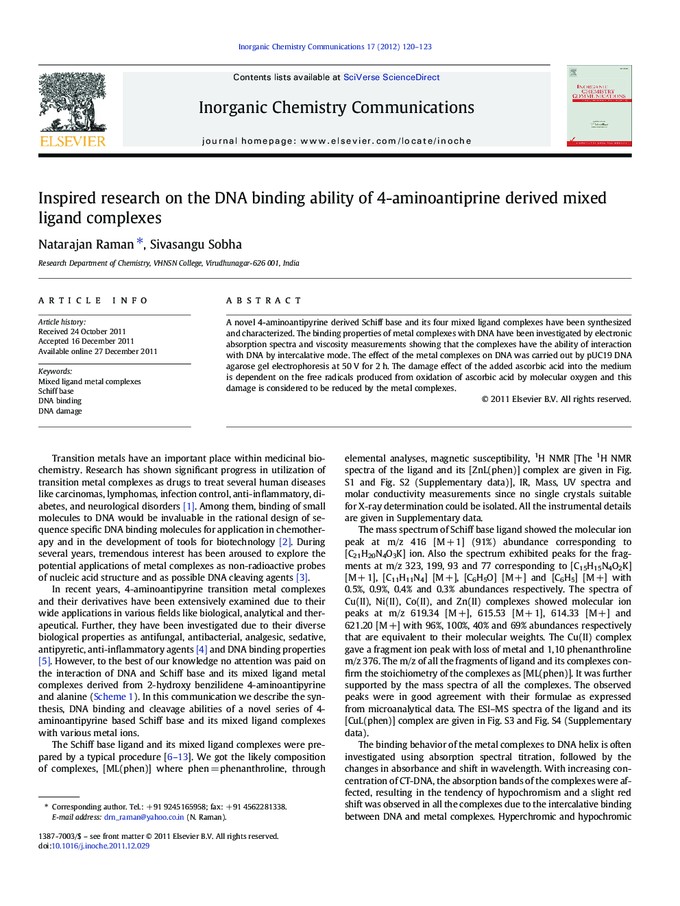 Inspired research on the DNA binding ability of 4-aminoantiprine derived mixed ligand complexes