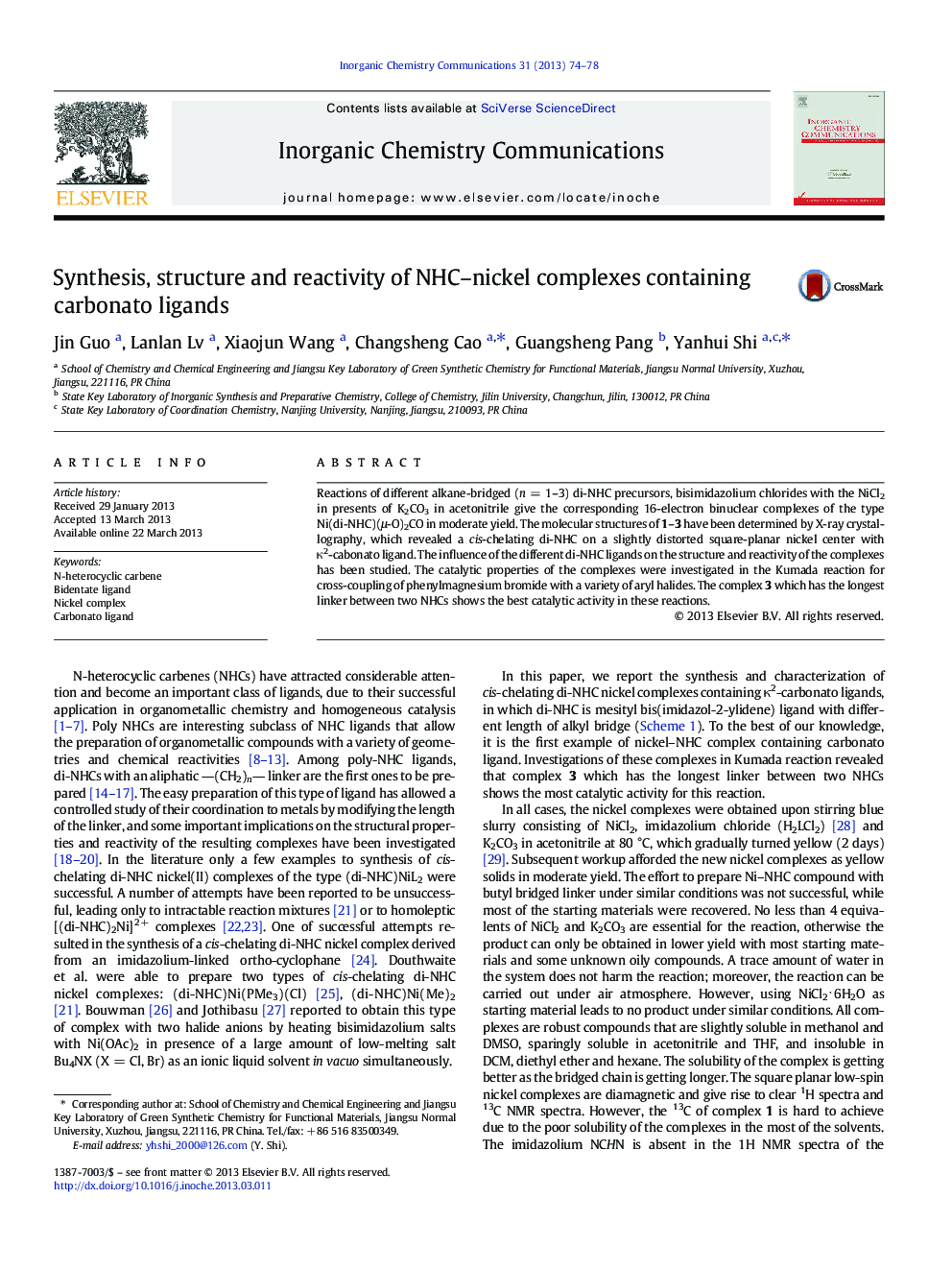 Synthesis, structure and reactivity of NHC–nickel complexes containing carbonato ligands