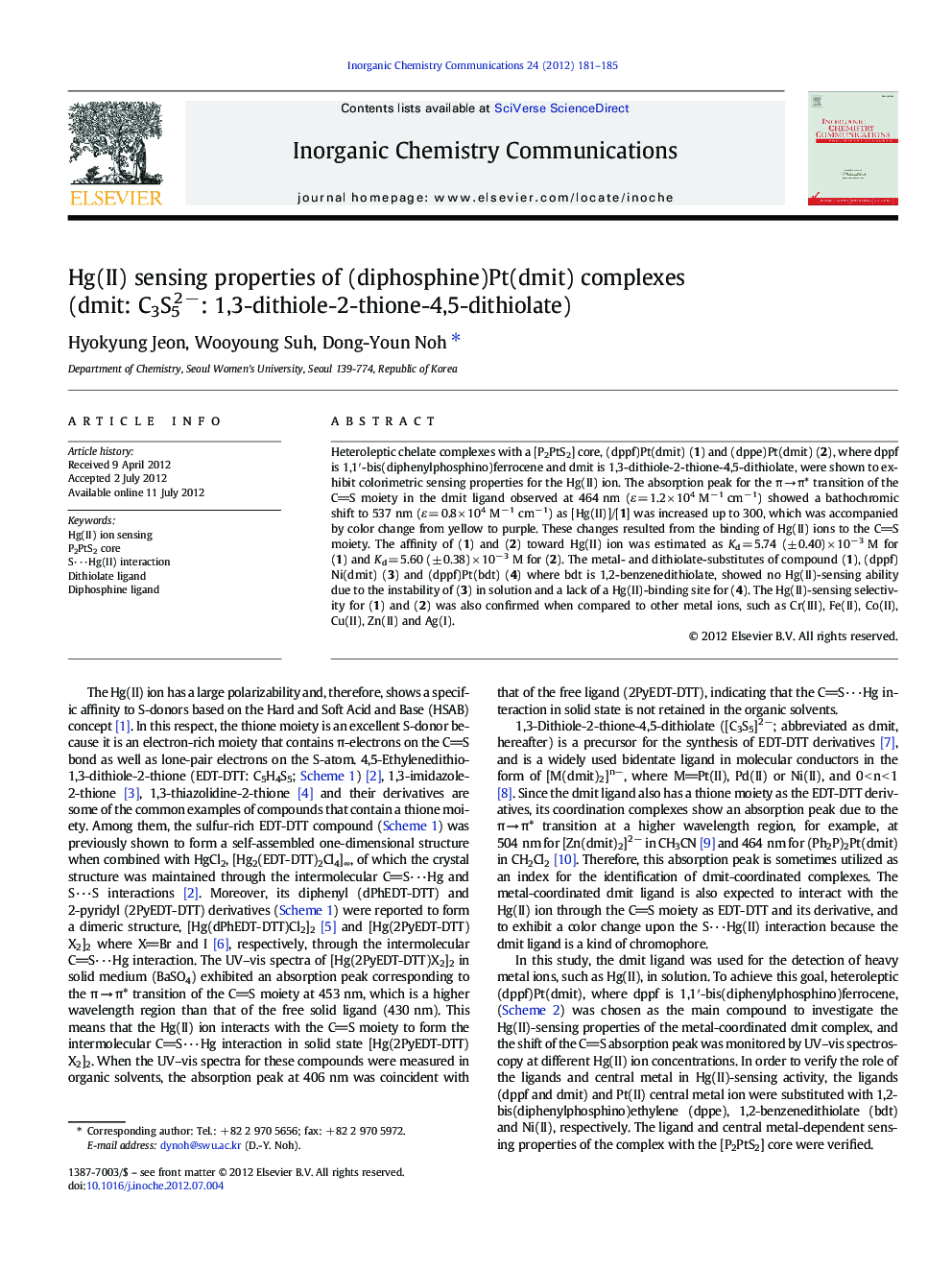 Hg(II) sensing properties of (diphosphine)Pt(dmit) complexes (dmit: C3S52 −: 1,3-dithiole-2-thione-4,5-dithiolate)