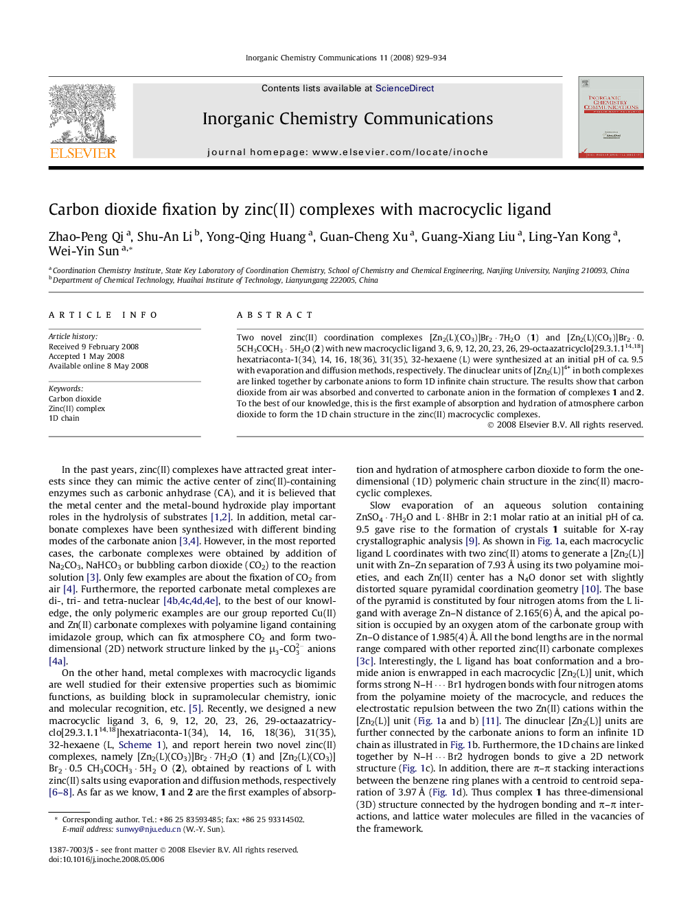 Carbon dioxide fixation by zinc(II) complexes with macrocyclic ligand