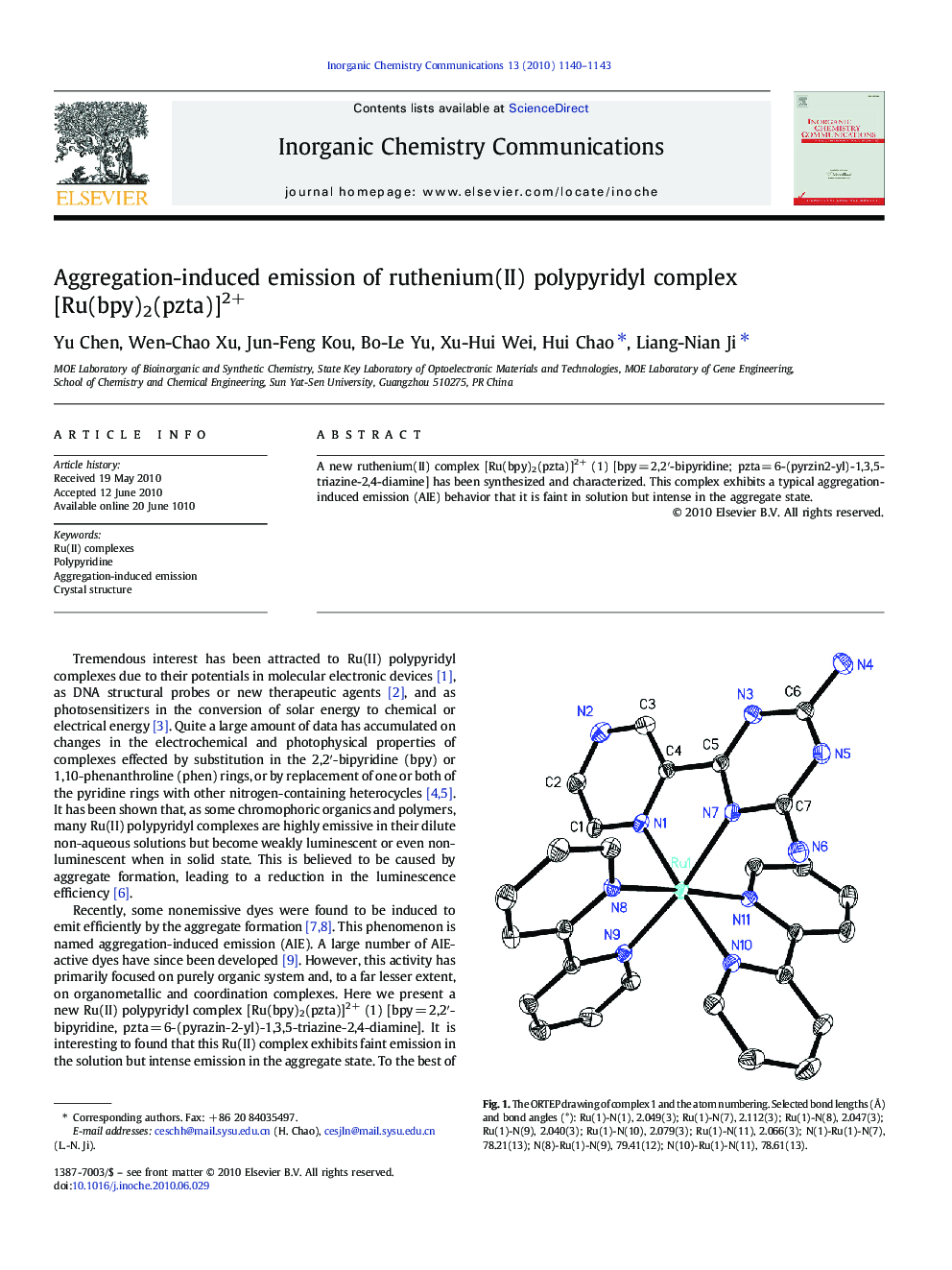 Aggregation-induced emission of ruthenium(II) polypyridyl complex [Ru(bpy)2(pzta)]2+