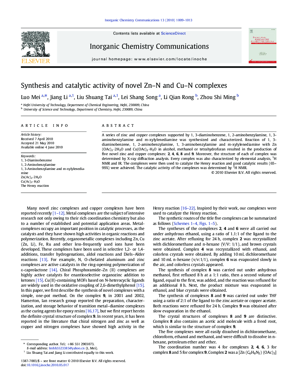 Synthesis and catalytic activity of novel Zn–N and Cu–N complexes