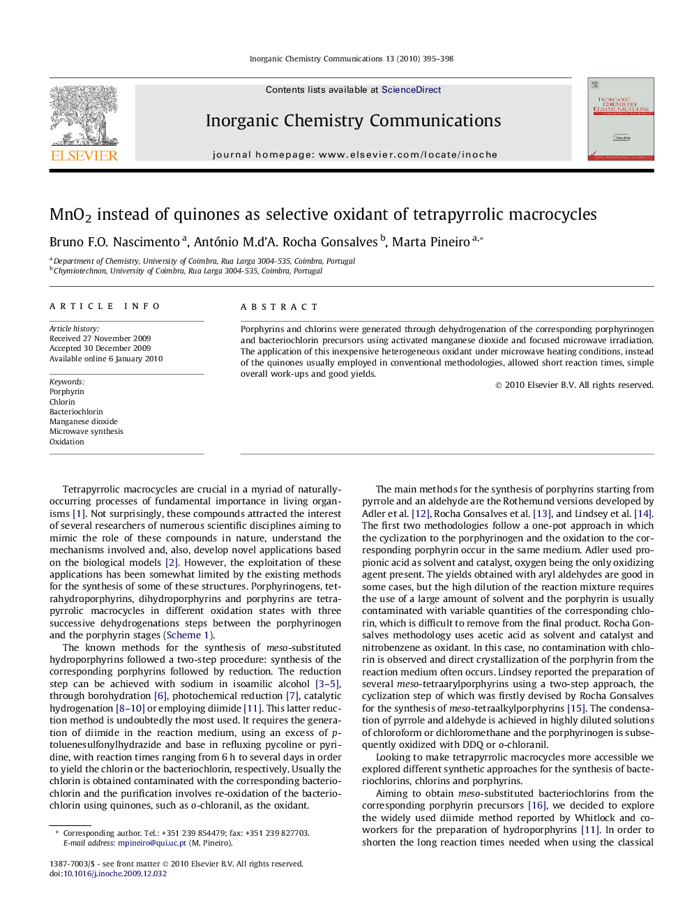 MnO2 instead of quinones as selective oxidant of tetrapyrrolic macrocycles