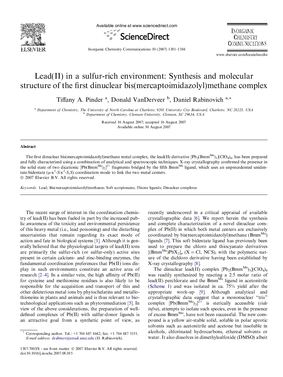 Lead(II) in a sulfur-rich environment: Synthesis and molecular structure of the first dinuclear bis(mercaptoimidazolyl)methane complex