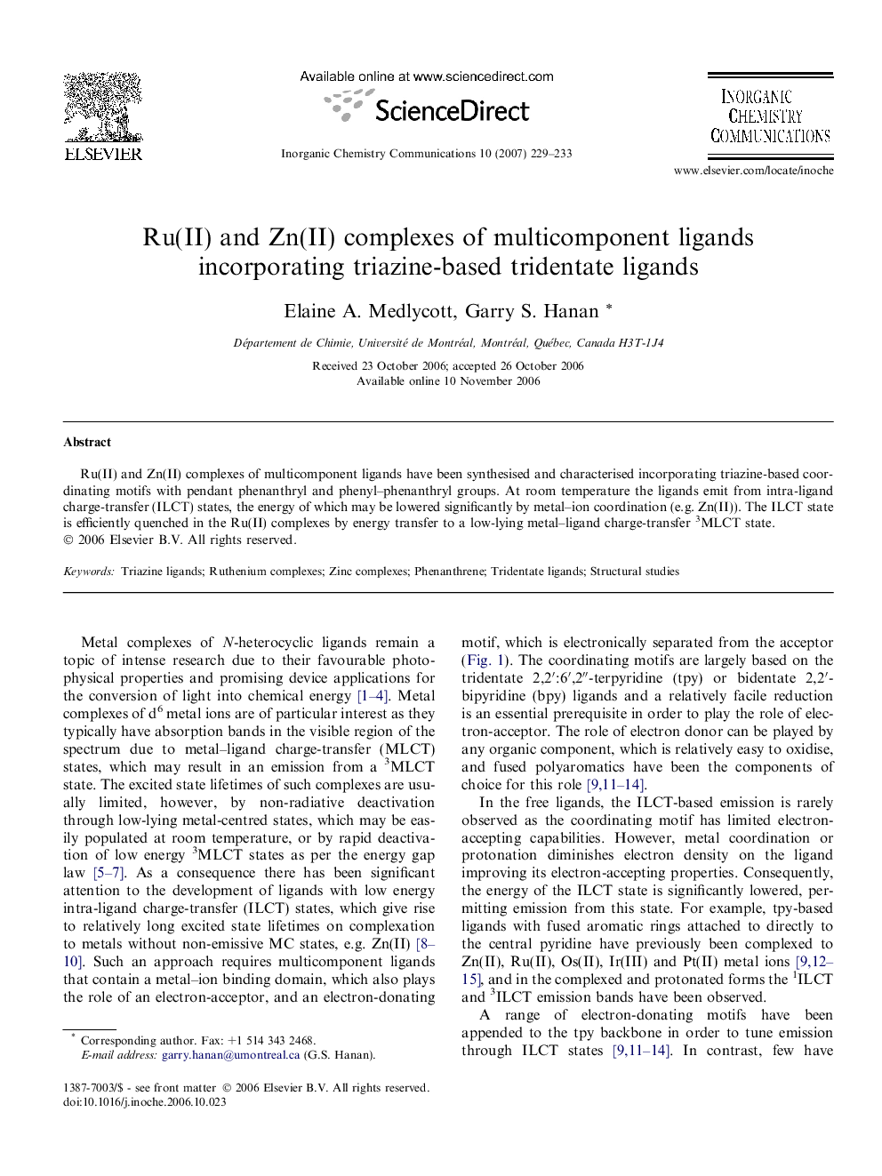 Ru(II) and Zn(II) complexes of multicomponent ligands incorporating triazine-based tridentate ligands